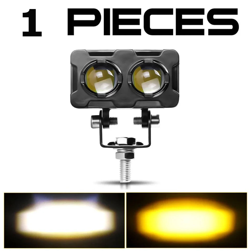 Motorcycle LED Spotlights, Headlights 3-eye Lens 2-color Light Shock-waterproof