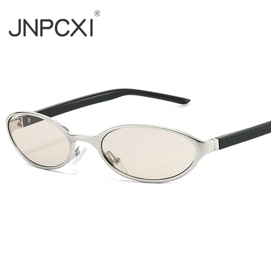 JNPCXI New Small Oval Sunglasses Women Silver Shades Men Sun Glasses UV400