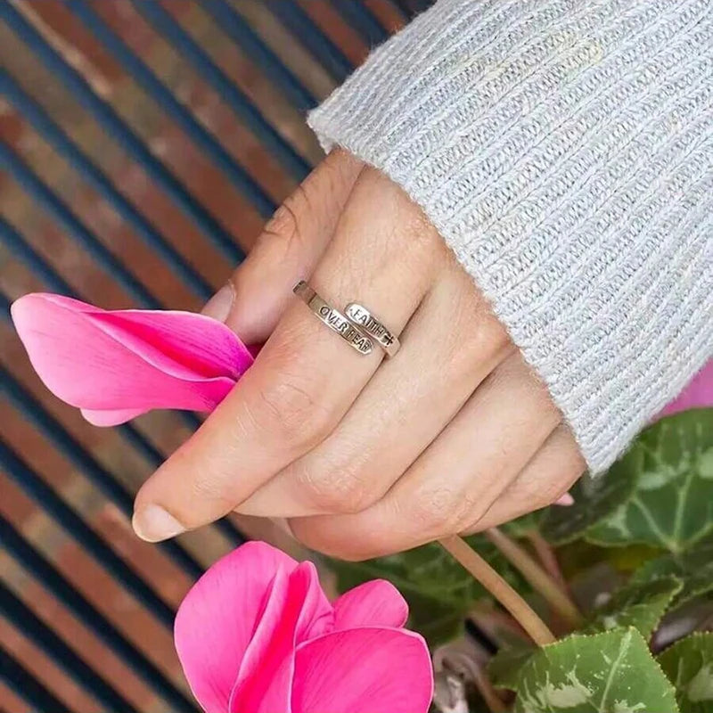 Religious Silver Color Cross Faith Over Fear Ring Adjust Wrap Ring Women Jewelry