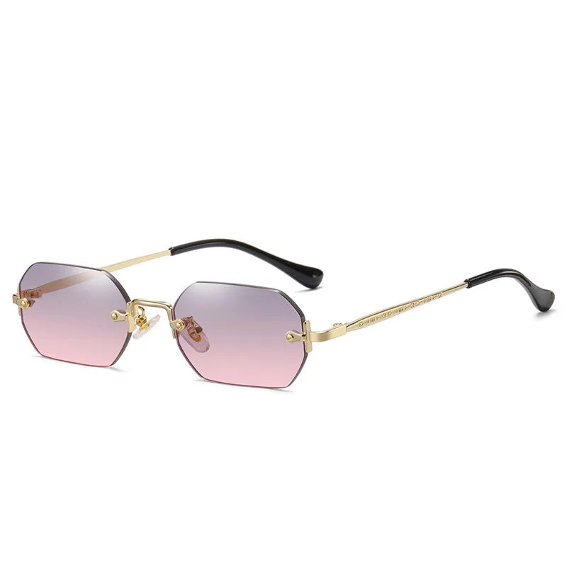 JNPCXI New Rectangle Rimless Sunglasses Retro Punk Gradient Shades UV400
