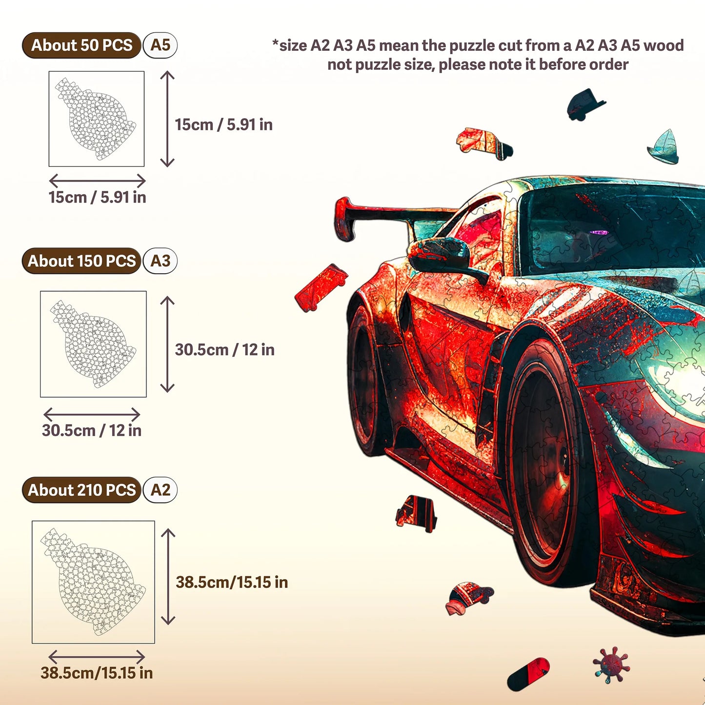 Classic Racing Car Wooden Jigsaw Puzzle Unique Shaped Wooden Decoration Christmas and Halloween Gift Toy For Teen And Kid