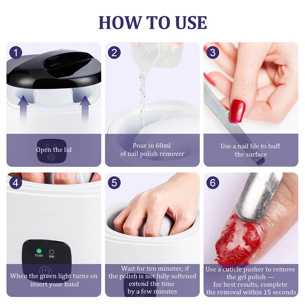 Electric Nail Polish Soaking Bowl Steam 5-Finger Inner Liner Nail Polish Removal Machine Steamer Heating UV Gel Remover Soak