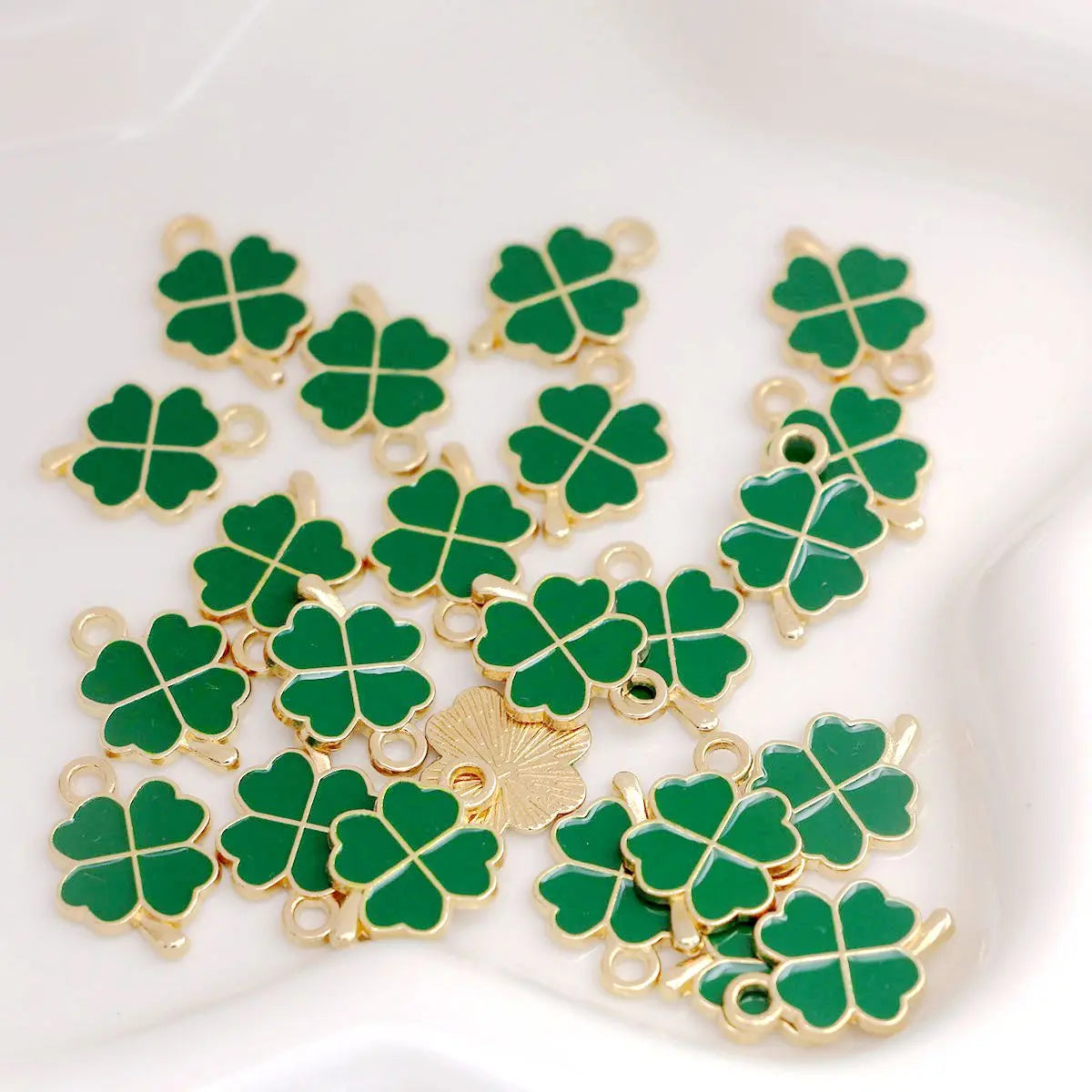 20Pcs Gold Plated Green Clover Flower Charm Pendant for Jewelry Making Bracelet Necklace DIY Accessories Craft Findings
