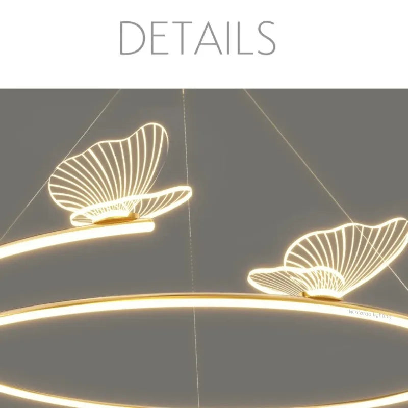 Fashion Simple Modern Living Room Chandelier Butterfly Decor LED Round Lights