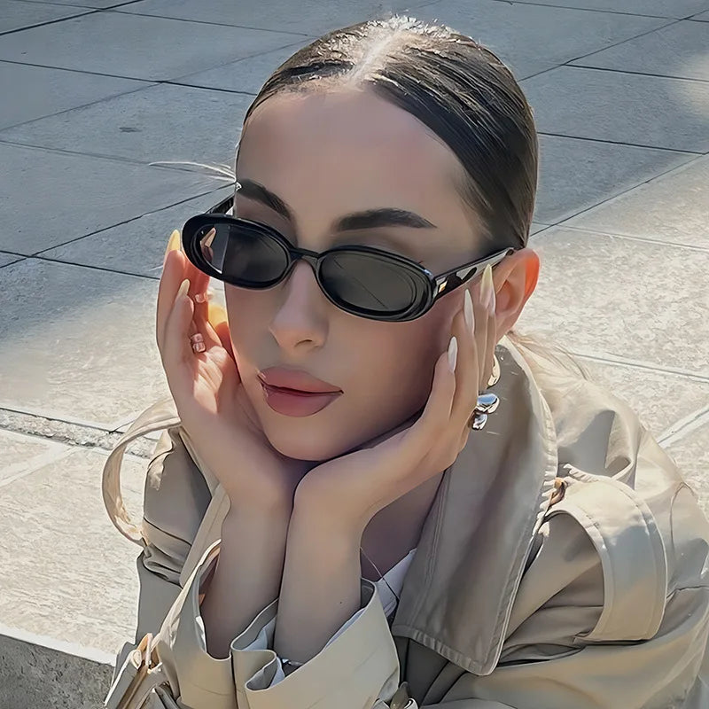 JNPCXI Vintage Oval Sunglasses Women Men Retro Rivet Gradient Amber Female Sun Glasses UV400