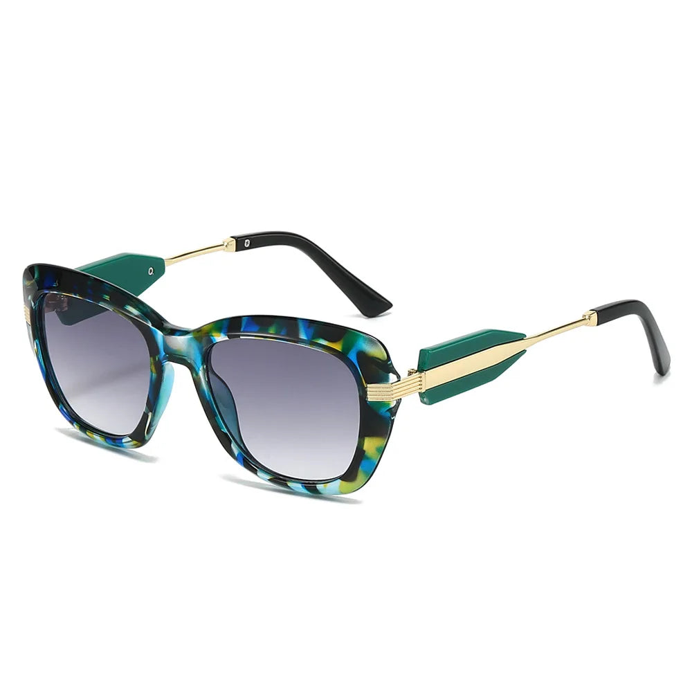 JNPCXI New Fashion Cat Eye Women Sunglasses Retro Green Colorful Gradient Shades UV400 Men Trending Sun Glasses