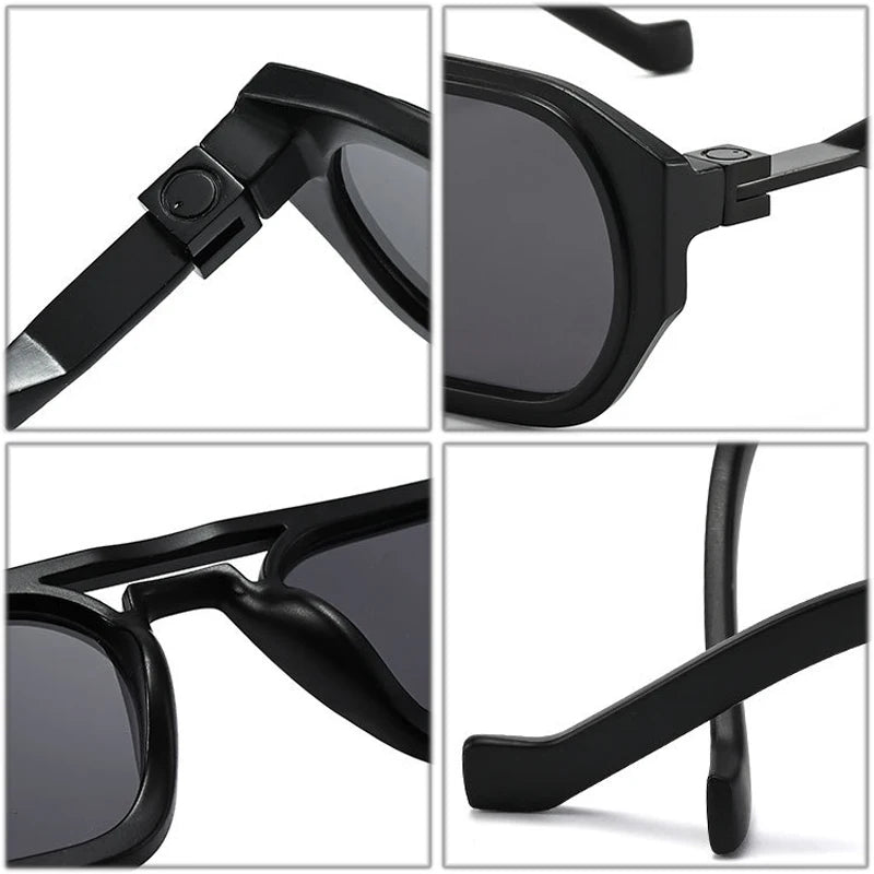 JNPCXI New Retro Polygon Square Double Bridges Women Sunglasses Shades Black Fashion Clear Gradient Lens Men Trending Frame