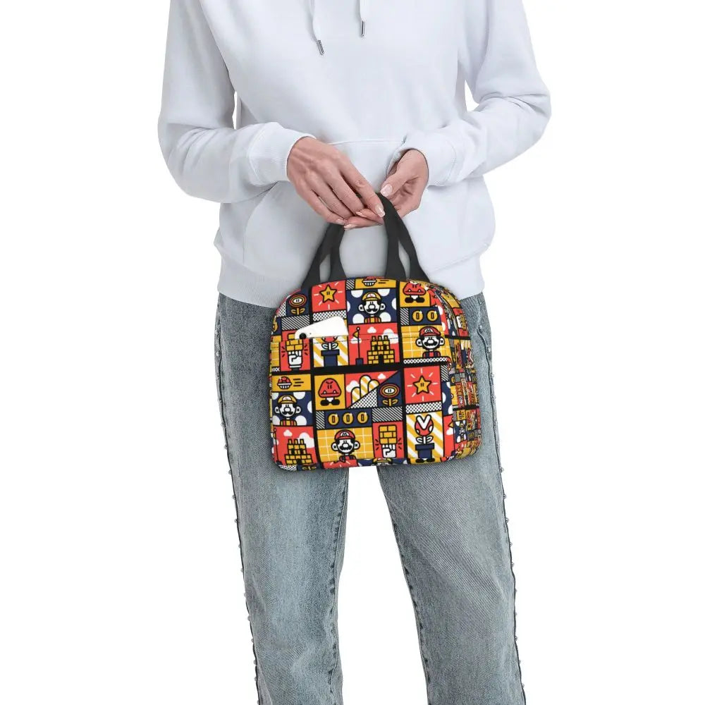 Custom Mario SuperBros Insulated Lunch Bag Reusable Thermal Cooler Lunch Box M16