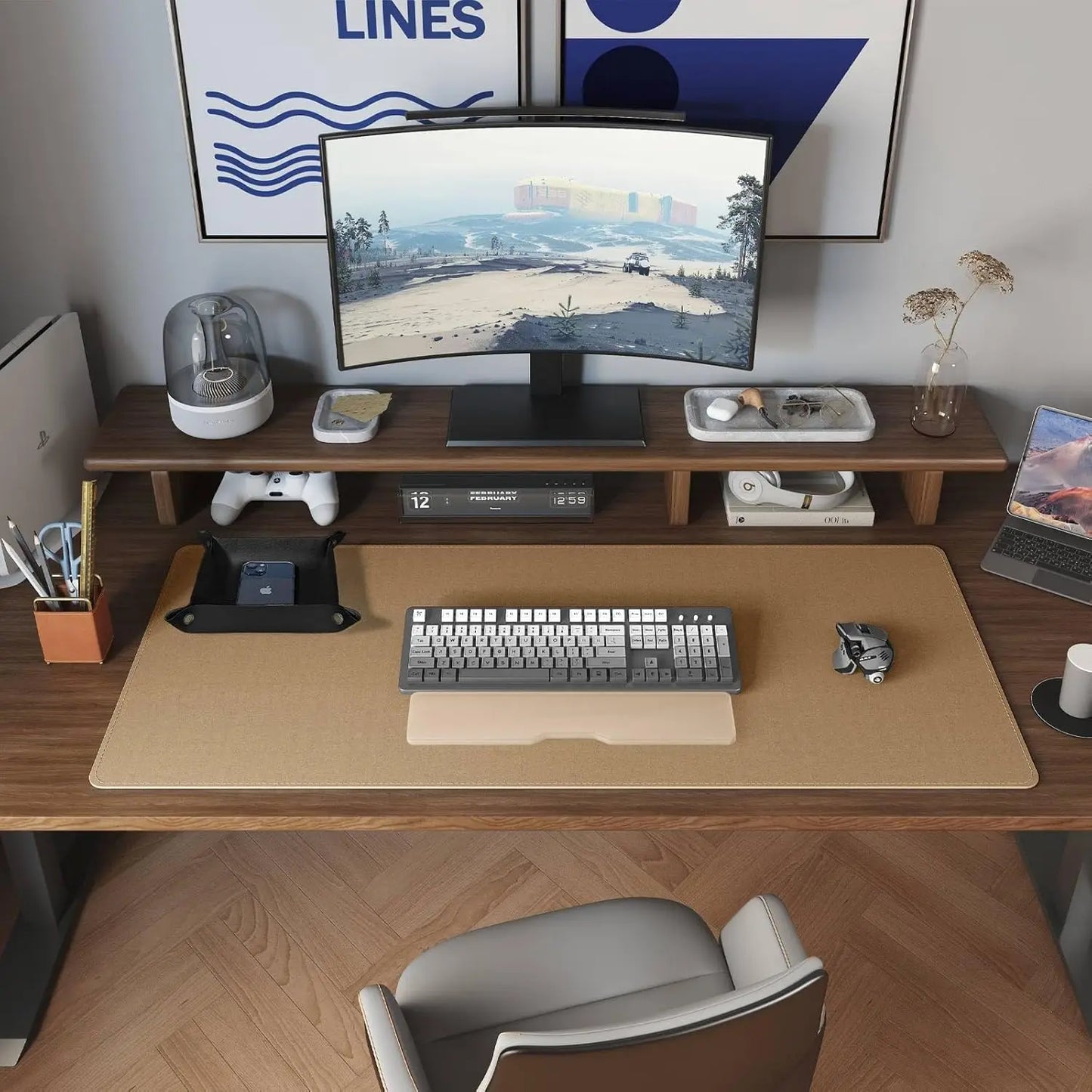 Dual Sided Desk Mat,Leather Desk Pad,Black Cork Desk Mat Protector,Large Mouse Pad,Desk Writing Pad for Office and Home