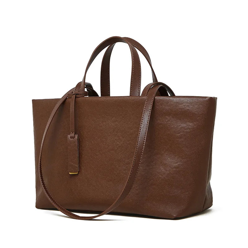 Women's Oil Wax Cowhide Genuine Leather Bag Lady Fashion Real Cowhide Bag Female Luxury Design High Capacity Commuting Handbag