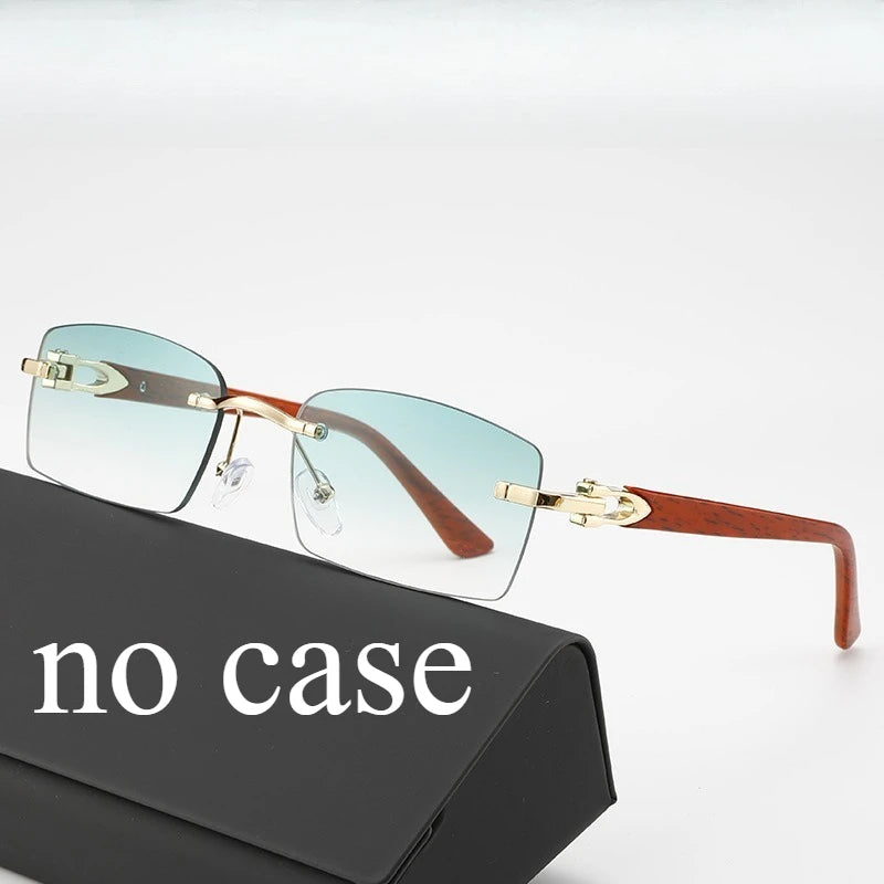 Fashionable Frameless Sunglasses with Ocean Panels, Trimmed Wood Grain, Leg Frames, Retro Men's and Women's Sunglasses