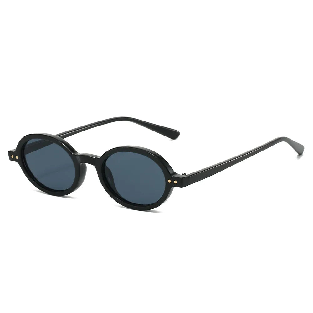 JNPCXI New Fashion Small Oval Sunglasses Women Vintage Rivets Punk Orange Tea Shades UV400 Men Sun Glasses