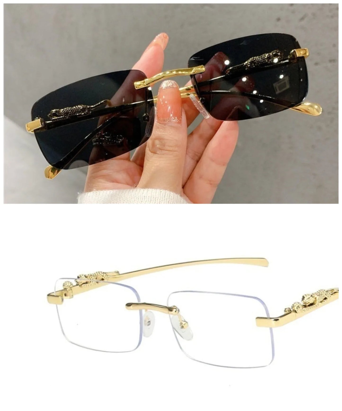 Retro Korean Sunglasses Seaside Cheetah Decorative Frameless Glasses Anti UV400 Gradient Cut Lens Elegant
