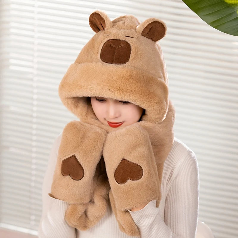 New Hight Quality Capybara Cartoon Scarf  Hat  Super Soft Stuffed Warm in winter Children Funny Girl Birthday Gifts