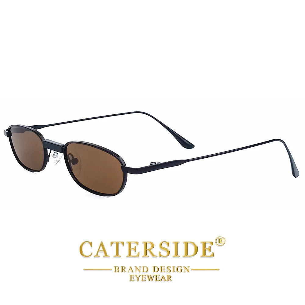 CATERSIDE Men's Hip Hop Sunglasses Premium Metal Small Frame Women's Travel Business Party Holiday Gift Decorative Glasses UV400