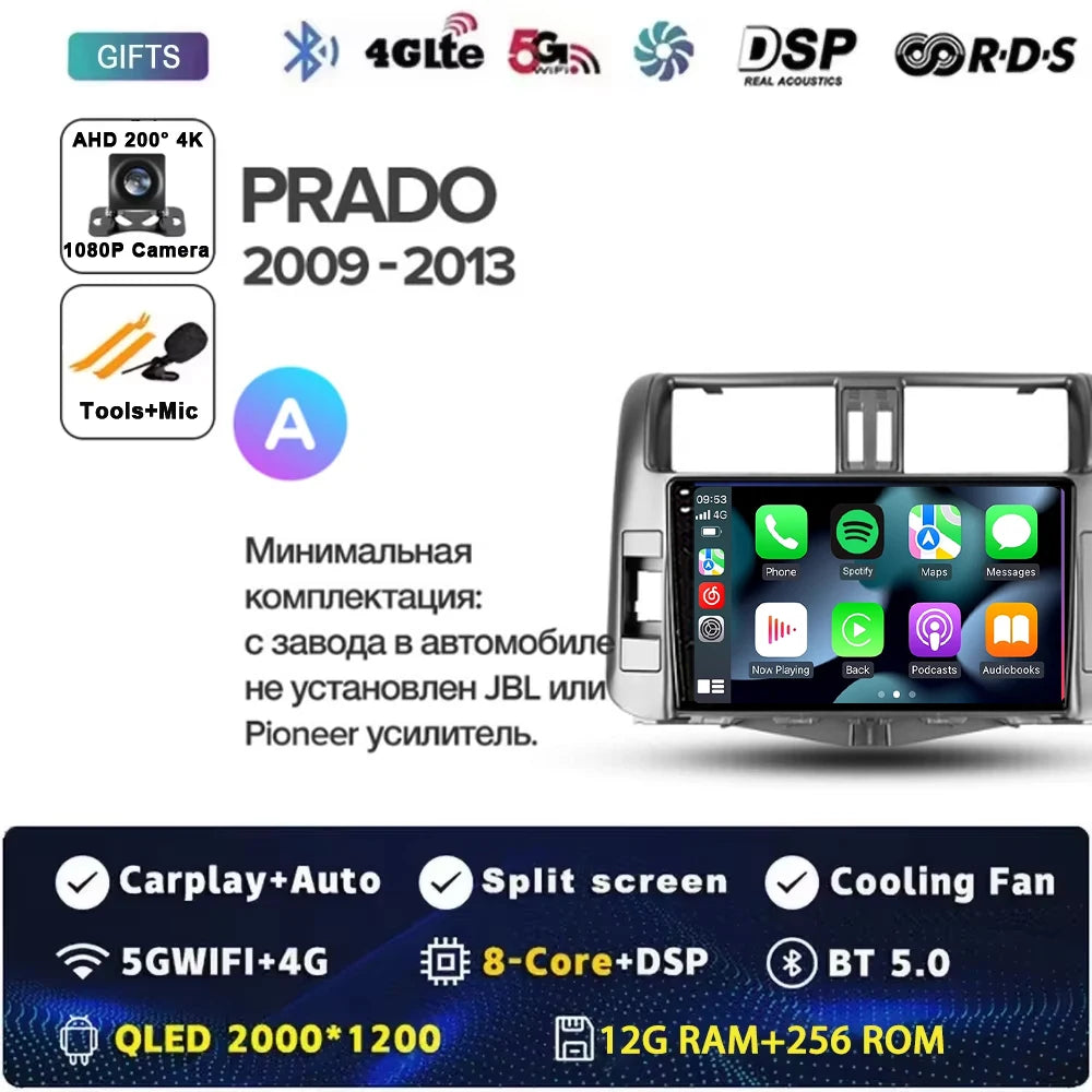 Android 15 Car Radio for Toyota Land Cruiser Prado 150 2009-2013 with GPS Navigation QLED Carplay Auto Multimedia Stereo BT