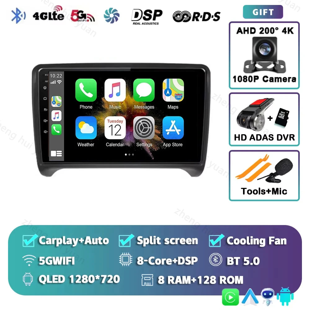 Android 15 WIFI+4G Carplay Car Radio GPS For Audi TT MK2 8J 2006 2007 2008 2009 2010 2011 2012 Car Stereo Multimedia Player DSP