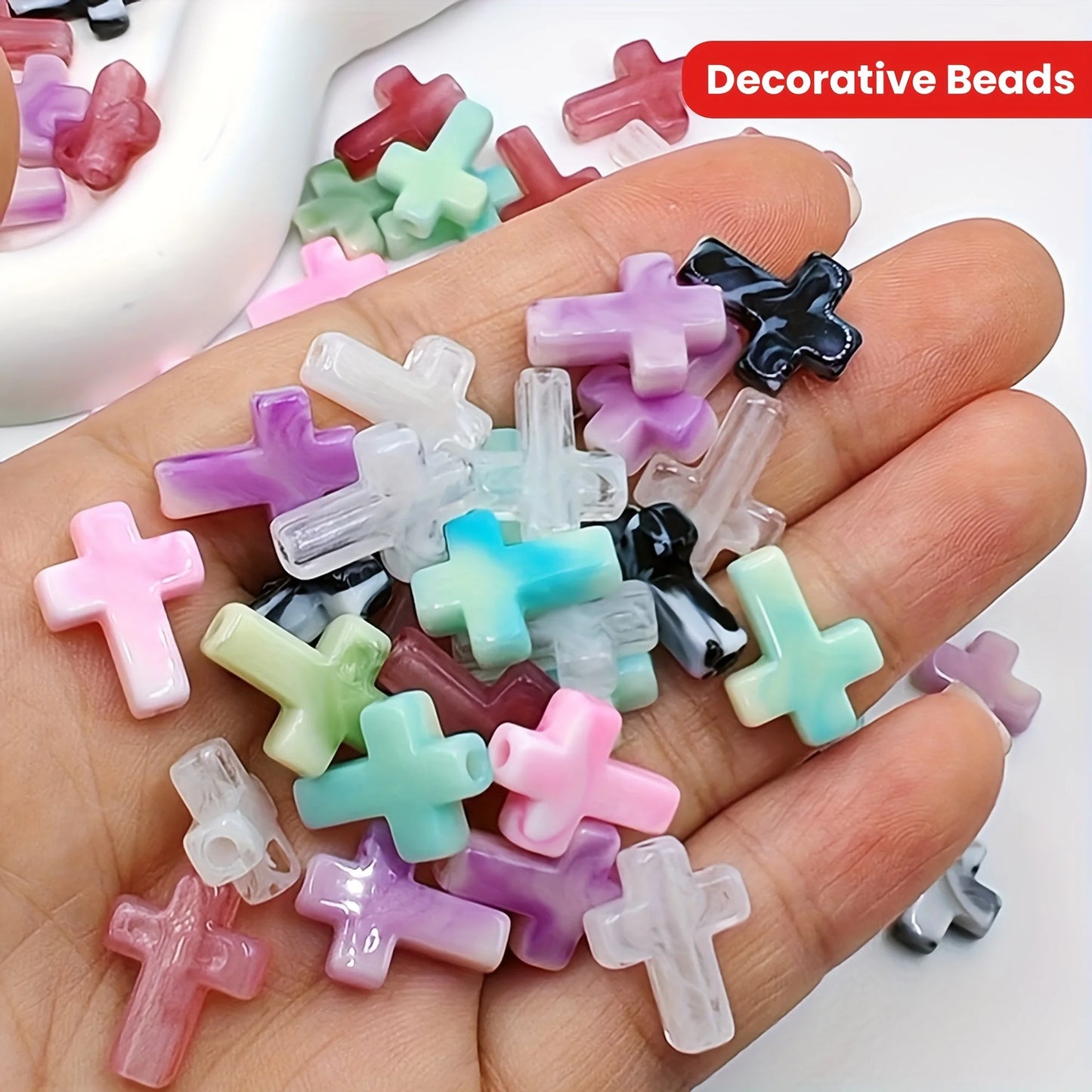 30pcs Random Mix Acrylic Cross Shaped Beads & Beads Accessories for Jewelry Making DIY  Necklace Bracelet Key Chain Accessories