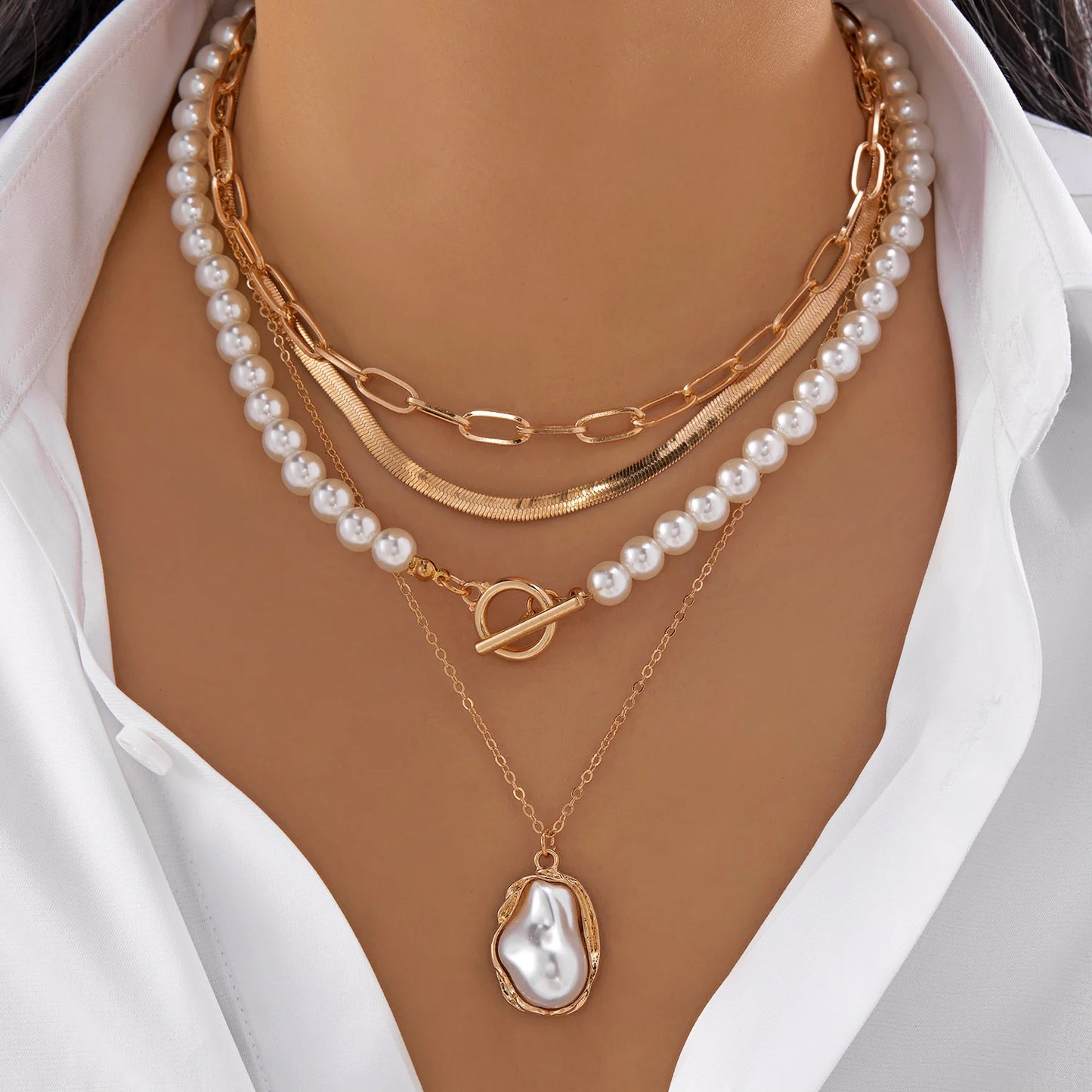 New Elegant Imitation Pearl Beads Necklace for Women Vintage Multilayer Heart Tassels Choker Fashion Jewelry Accessories Gift