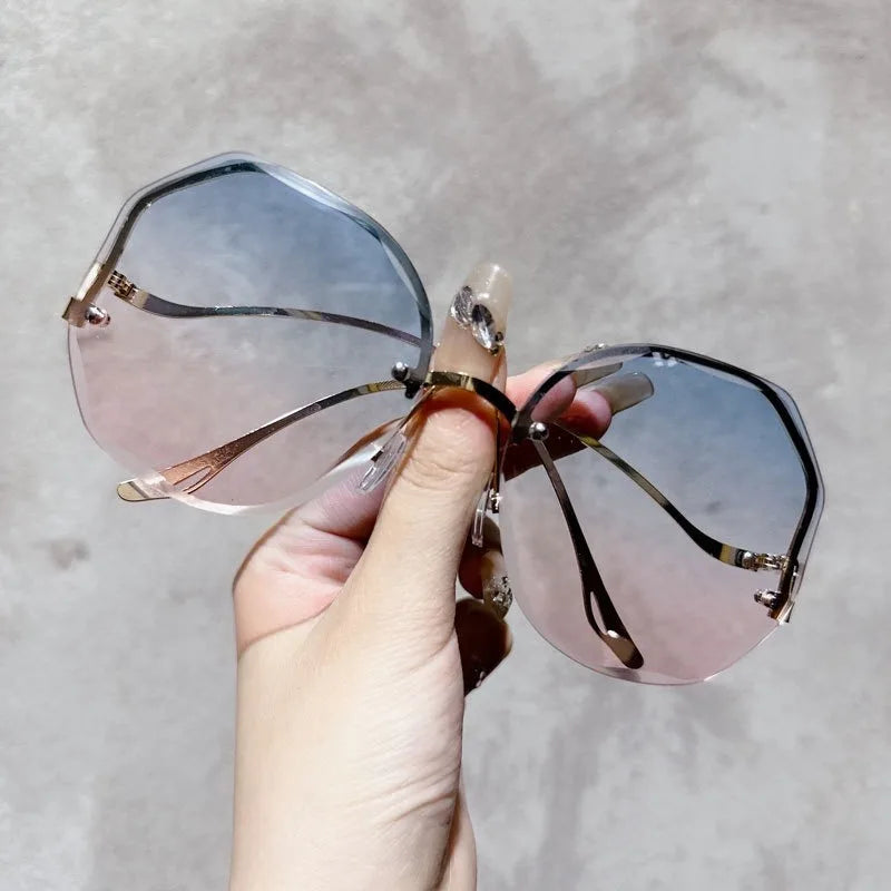 Sunglasses for Women Fashion Rimless Beach Gradient Sunglass Lady Retro Summer Shades UV400 Eyeglasses