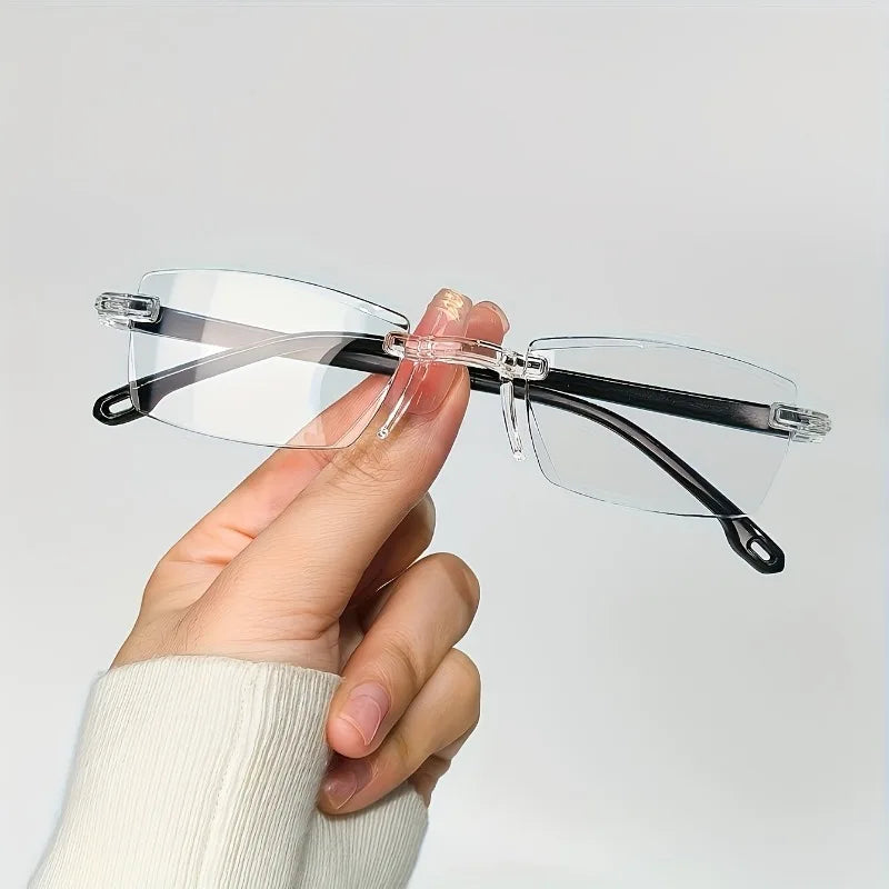 3-piece set of men's and women's presbyopia glasses - stylish frameless rectangular frame, prescription+1.0 to+4.0