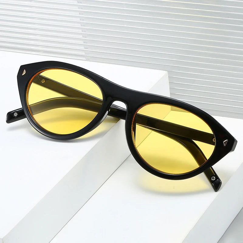 JNPCXI New Cat Eye Candy Color Designer Sunglasses Women Fashion Ins Oval Sun Glasses Rivets Y2K Shades