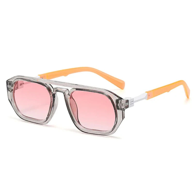 JNPCXI Retro Polygon Square Double Bridges Women Sunglasses Shades UV400 Fashion Clear Gradient Lens Men Trending Frame