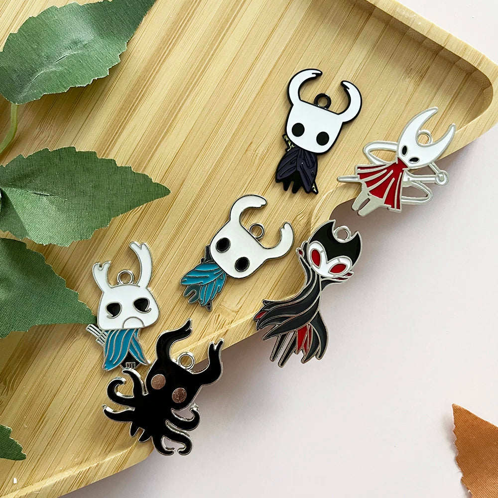 6pcs/lot Hollow Knight Enamel Charms, Cartoon Anime Alloy Pendants for Jewelry Making, DIY Craft Charms for Bracelet Necklace