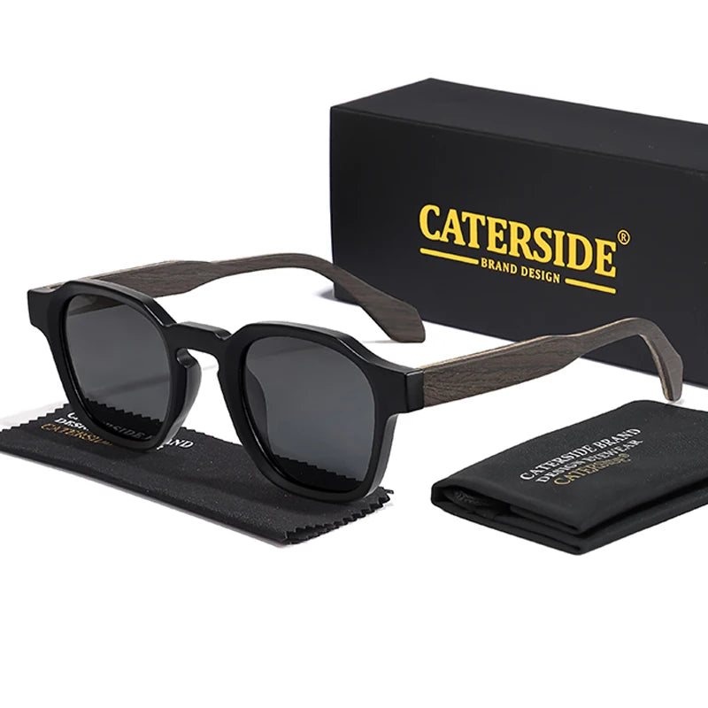 CATERSIDE Vintage Men Polarized Sunglasses Luxury Brand Design Solid Wood Leg Sun Glasses Women Driving Party Holiday Glasses