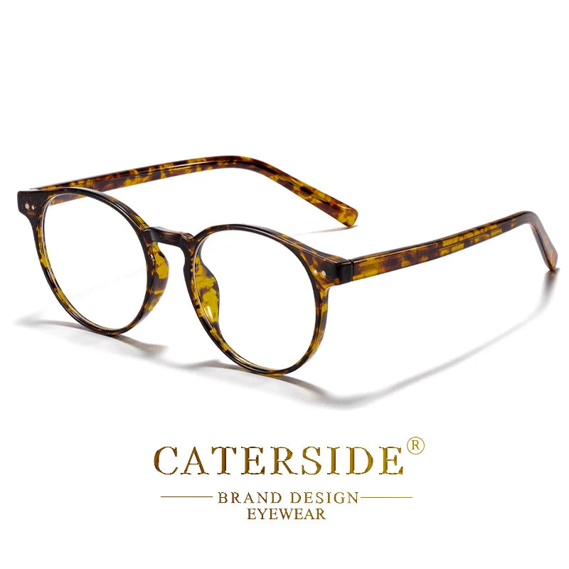 CATERSIDE Vintage Round Men Glasses Frame High-Quality Brand Design Anti Blue Light Reading Glasses Women Optical Frame