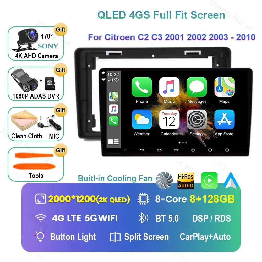Android 16 CarPlay Auto Car Radio Multimedia navigation video Autoradio Stereo For Citroen C2 C3 2001 2002 2003 - 2010