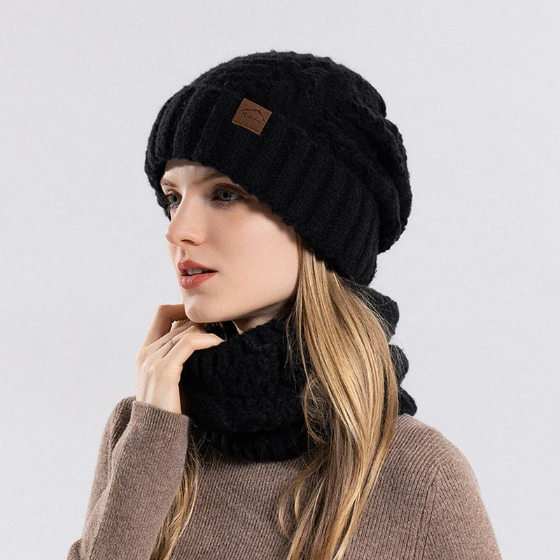 Xinbaoguan 60% acrylic 8395 winter hat scarf set for women, cold resistant and warm knitted hat, ear protection sleeve, yarn cap