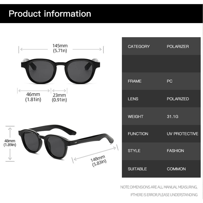 JNPCXI Retro Rivets Polarized Men Round Sunglasses Fashion Black Blue Trending Shades UV400 Women Clear Frame