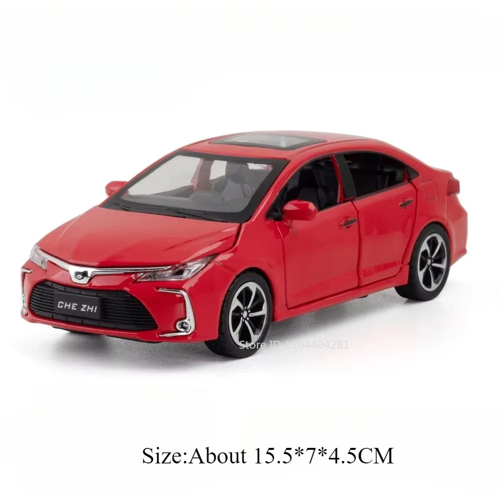 1:32 Crown Corolla Toys Model Car Diecast Alloy Vehicles Rubber Tires 6 Doors Opened Sound Light Pull Back Cars Toy for Kid Gift