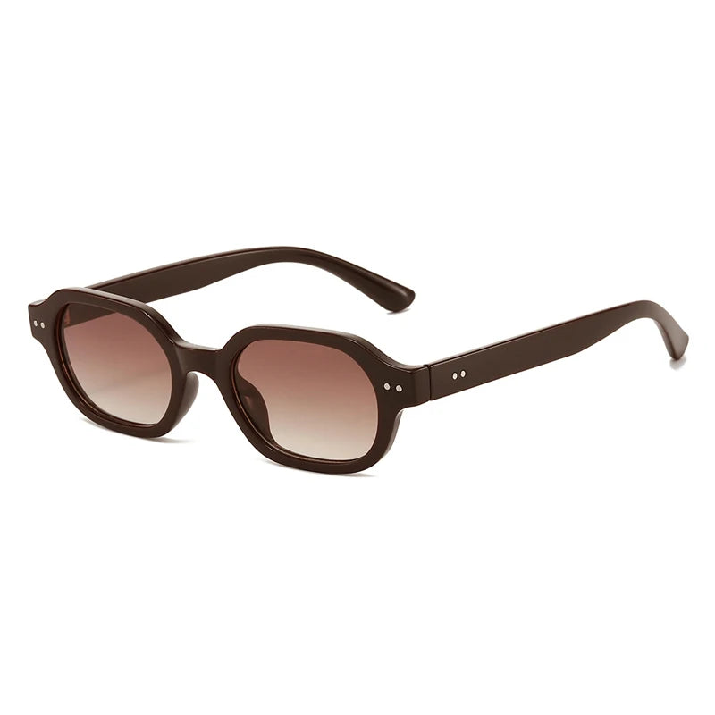 JNPCXI Vintage Rivets Square Sunglasses Women Fashion Clear Tea Tea Gradient Shades UV400 Men Trending Punk Sun Glasses