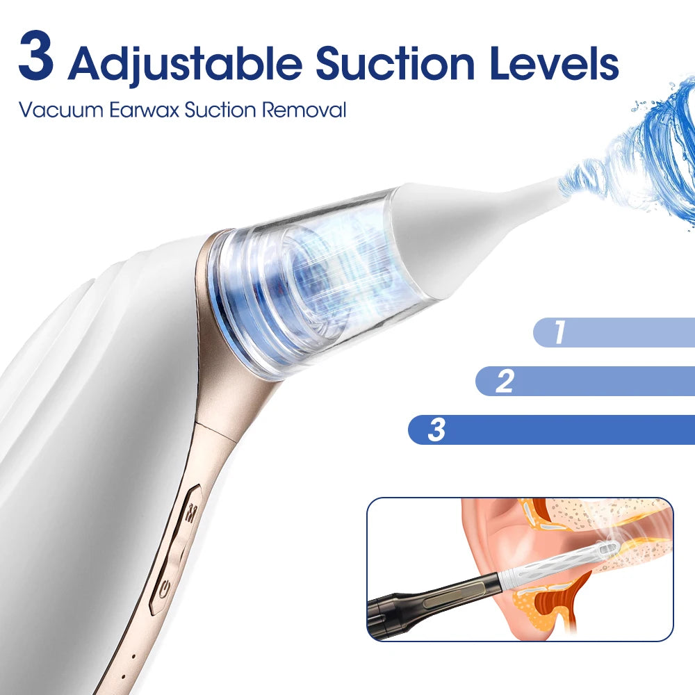 Electric Ear Cleaner Cordless Painless Vacuum Suction Ear Wax Pick Remover Nose & Ear Cleaning Tool for Kid Adult Ear Nose Care
