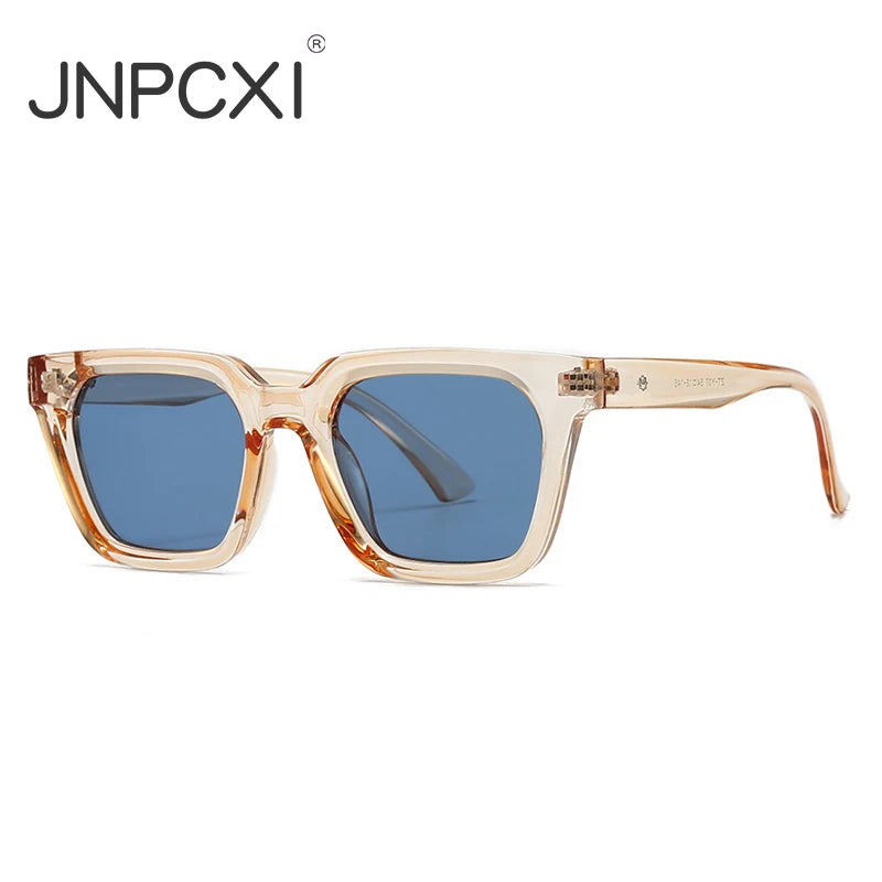 JNPCXI Fashion Square Sunglasses Women Shades UV400 Retro Tea Blue Men Trending Sun Glasses