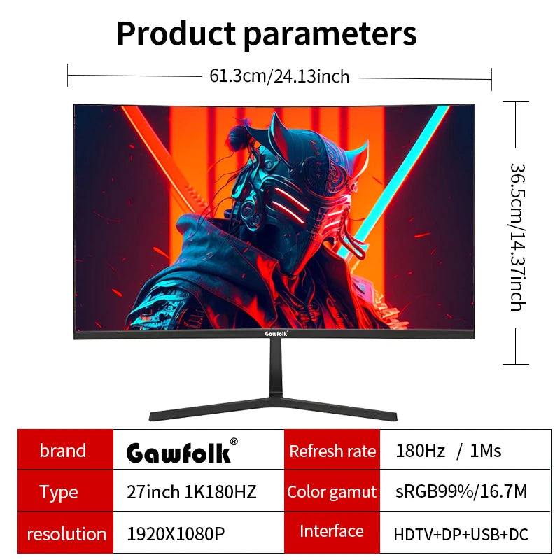 27"  Curved Gaming Monitor,144Hz/180Hz PC Monitor Full HD 1080P 1800R Display