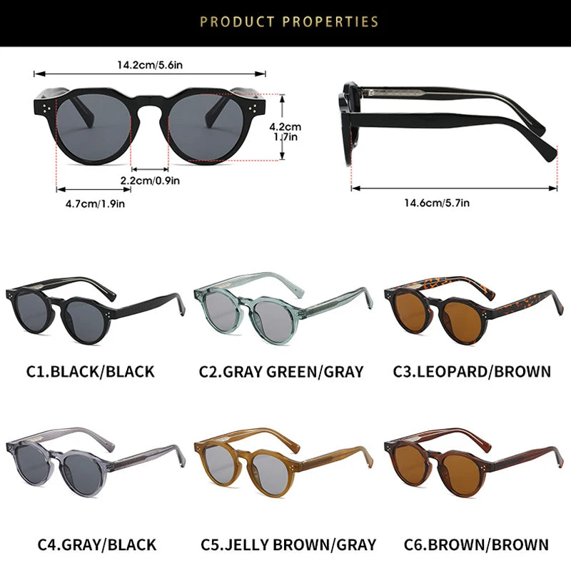 JNPCXI New Round TR90 Contrast Color Women Sunglasses Retro Rivets Green Tea Punk Men Sun Glasses Shades UV400