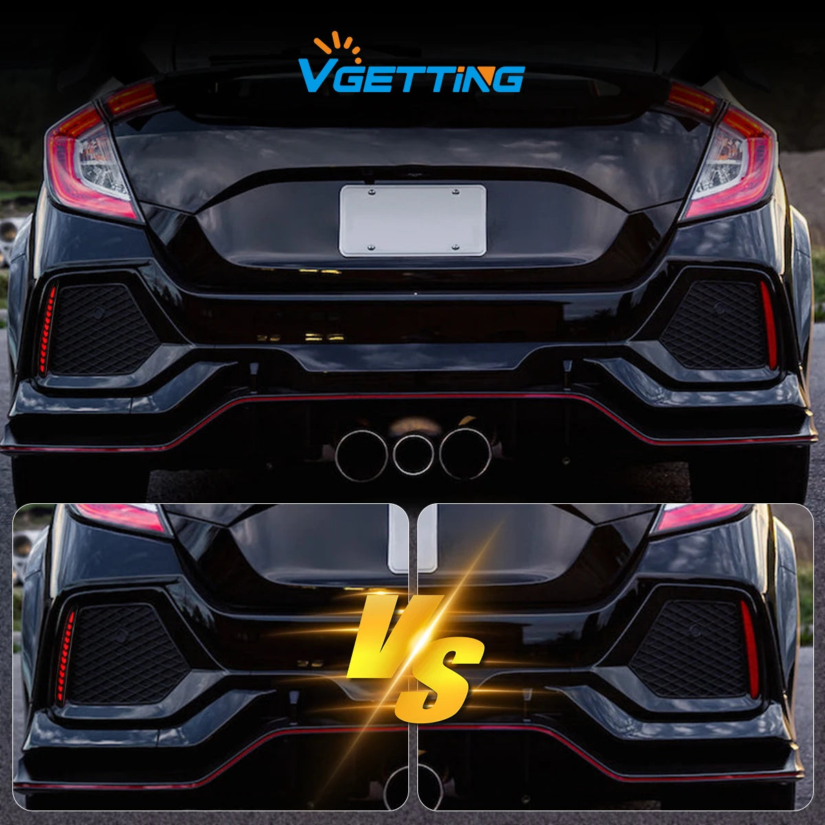 For Honda Civic Type-R Sl Hatchback 2016 2017 2018 2019 2020 LED Rear Bumper Reflector Lights Brake Dynamic Turn Signal Lamps