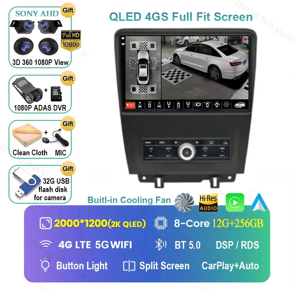 For Ford Mustang 2010 2011 2012 2013 2014 Android 16 GPS WIFI 4G Carplay&Auto Car Radio Navigation QLED Multimedia Stereo Player