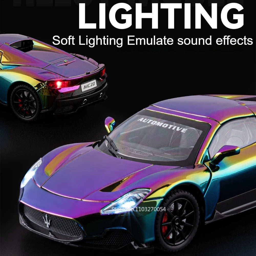 1:24 MC20 PAGANI Huayra Alloy Supercar Model Diecast Toys Four Wheel Suspension Sound Light Pull Back Vehice Children's Day Gift
