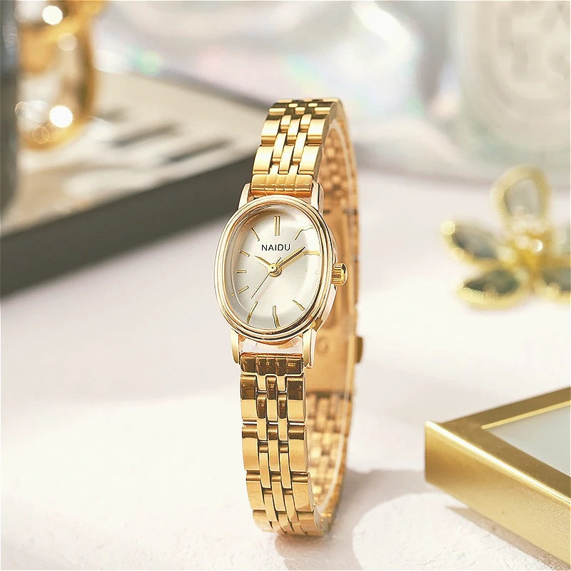 Vintage Style Fashion Oval Dial Quartz Watch Steel Strap Pointer Digital Wristwatch Women Clock Relogio Feminino Dropshipping