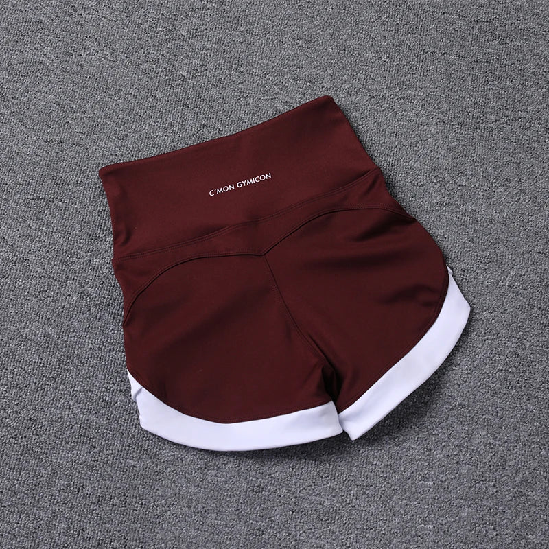 2024 New Color Contrast High Waist Sports Shorts Tight Elastic Peach Hip Training Fitness Yoga Hot Pants