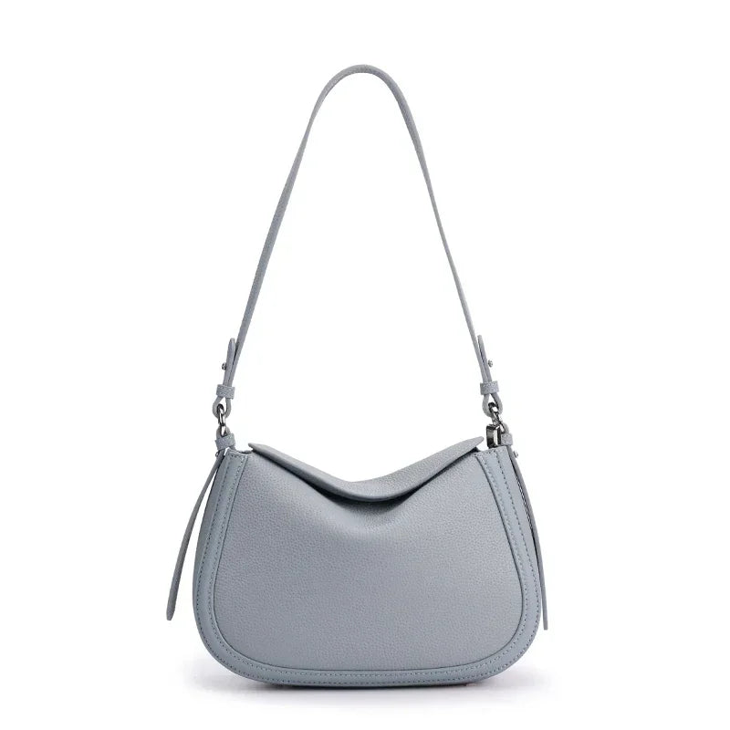Genuine Cowhide Leather Flap Hobo Shoulder Bag for Women Pebbled Leather Casual Crossbody Bag Luxury Designer Underarm Bags