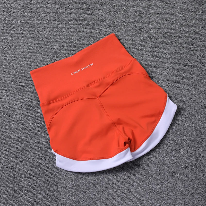 2024 New Color Contrast High Waist Sports Shorts Tight Elastic Peach Hip Training Fitness Yoga Hot Pants