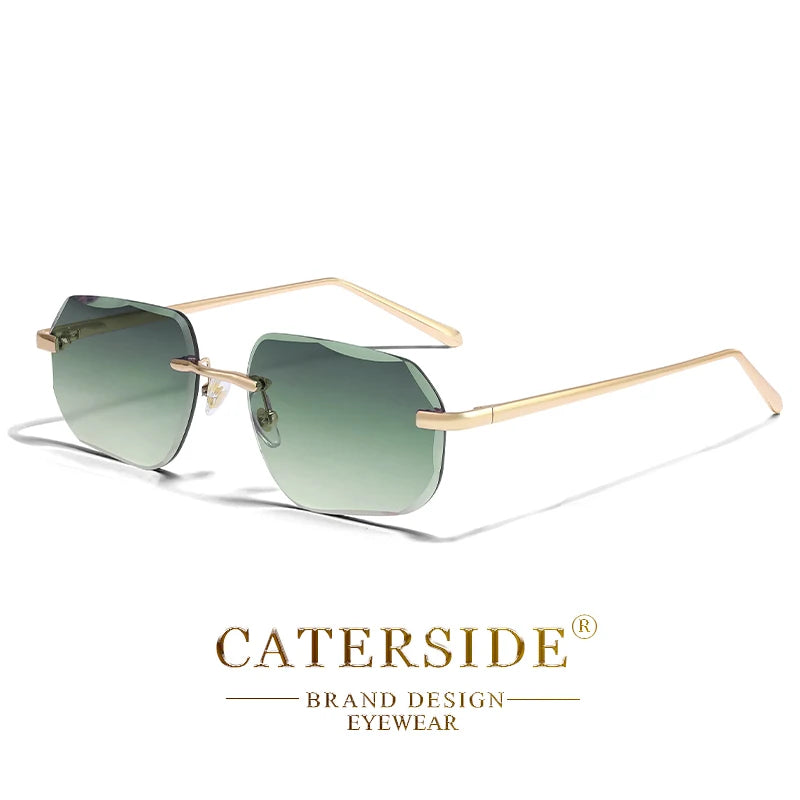 CATERSIDE Vintage Frameless Men's Sunglasses with Design Sense Lenses Metal Temple Sunglasses Women's Party Travel Sunglasses