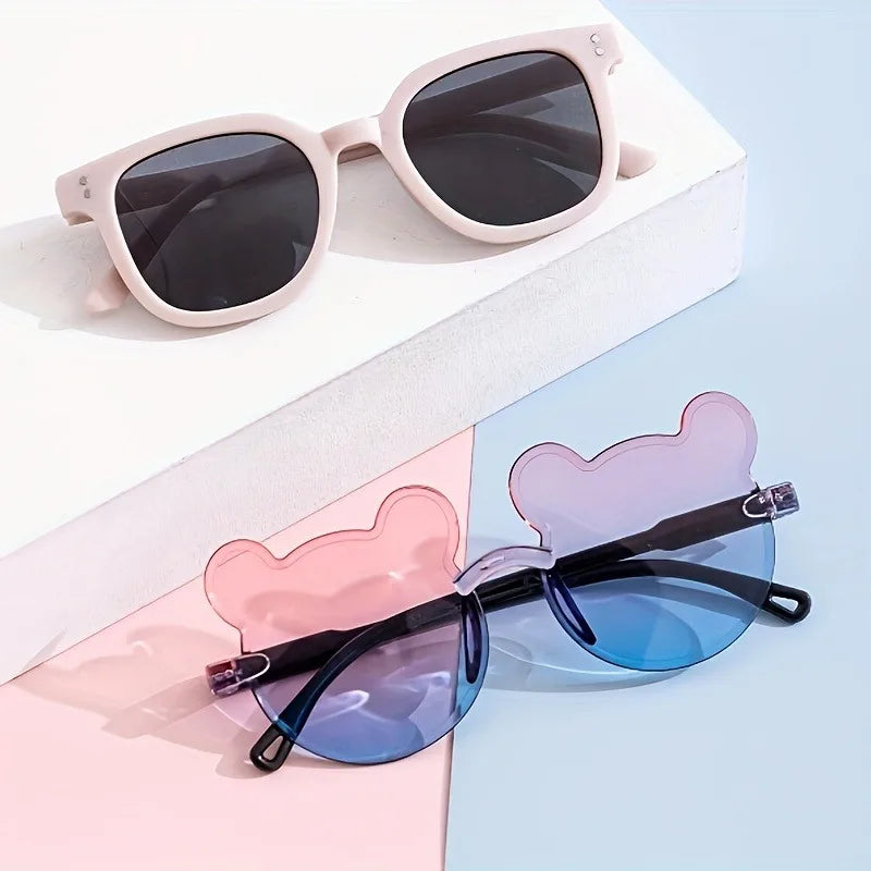 4pcs Cute Square Frame and Bear Ear Shaped Fashion Fashion Glasses