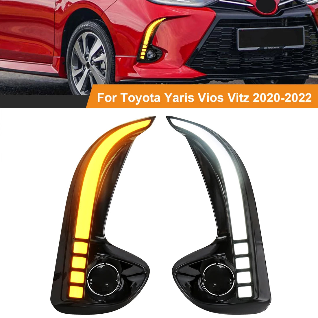 Led DRL For Toyota Yaris Vios 2020 2021 2022 Daytime Running Light Fog Lamp Turn Signal Front Bumper Yellow White Accessories