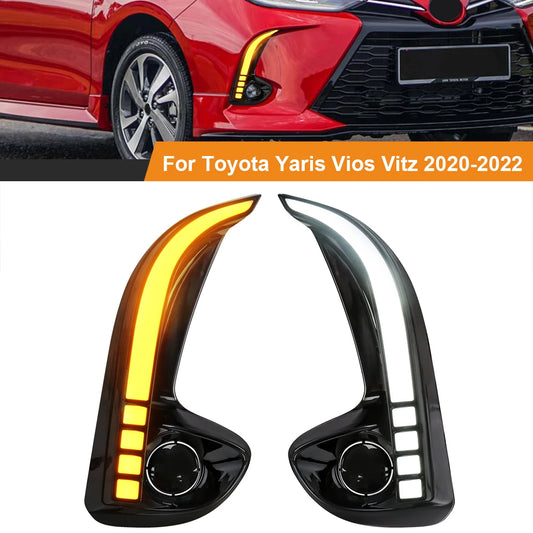 Led DRL For Toyota Yaris Vios 2020 2021 2022 Daytime Running Light Fog Lamp Turn Signal Front Bumper Yellow White Accessories